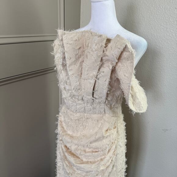 NWT ASOS Edition Cream Textured Bandeau Drape Maxi Dress Size 8 Formal Gown - Picture 5 of 11